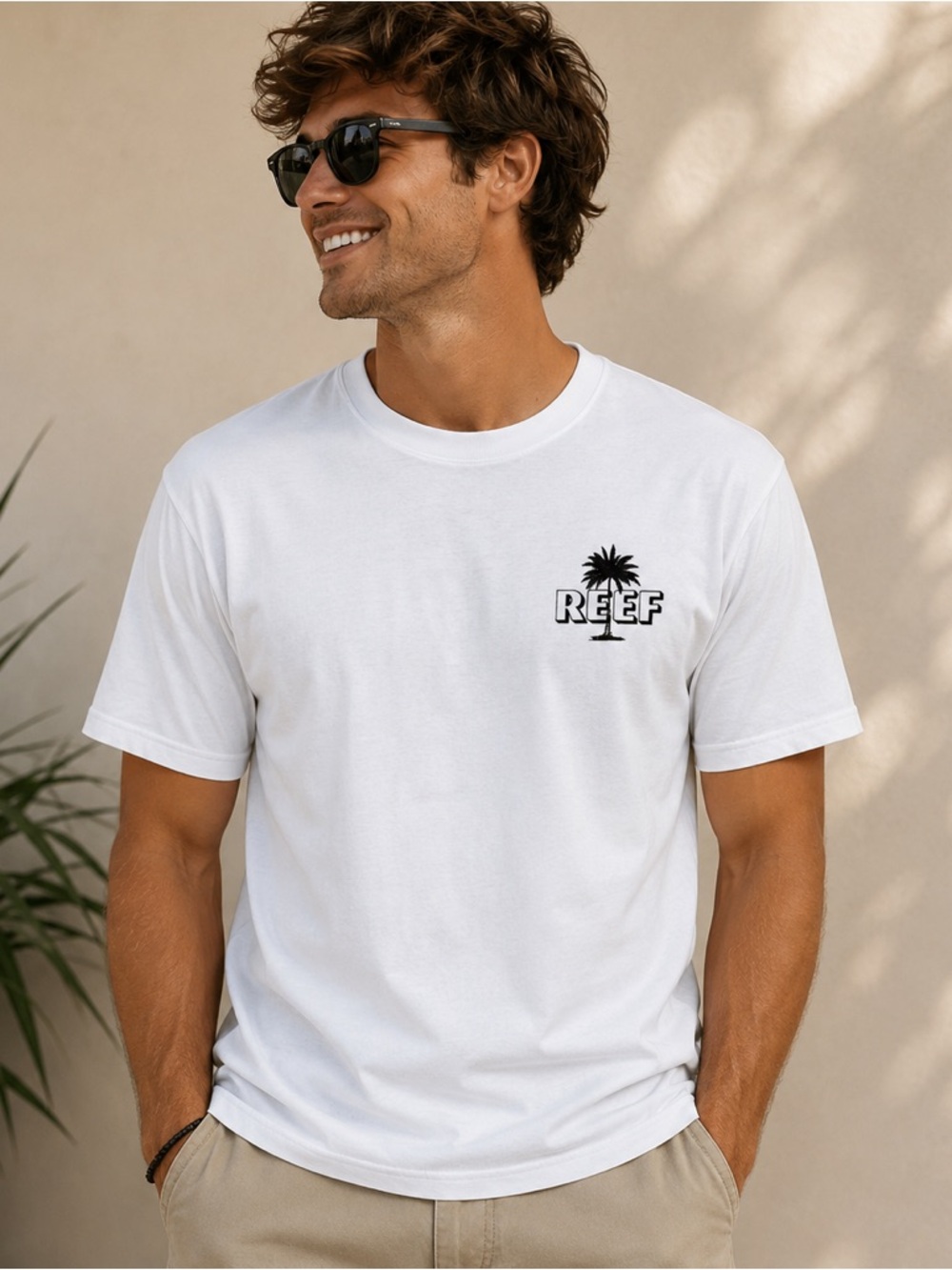 Reef Men’s White Palm Logo T-Shirt